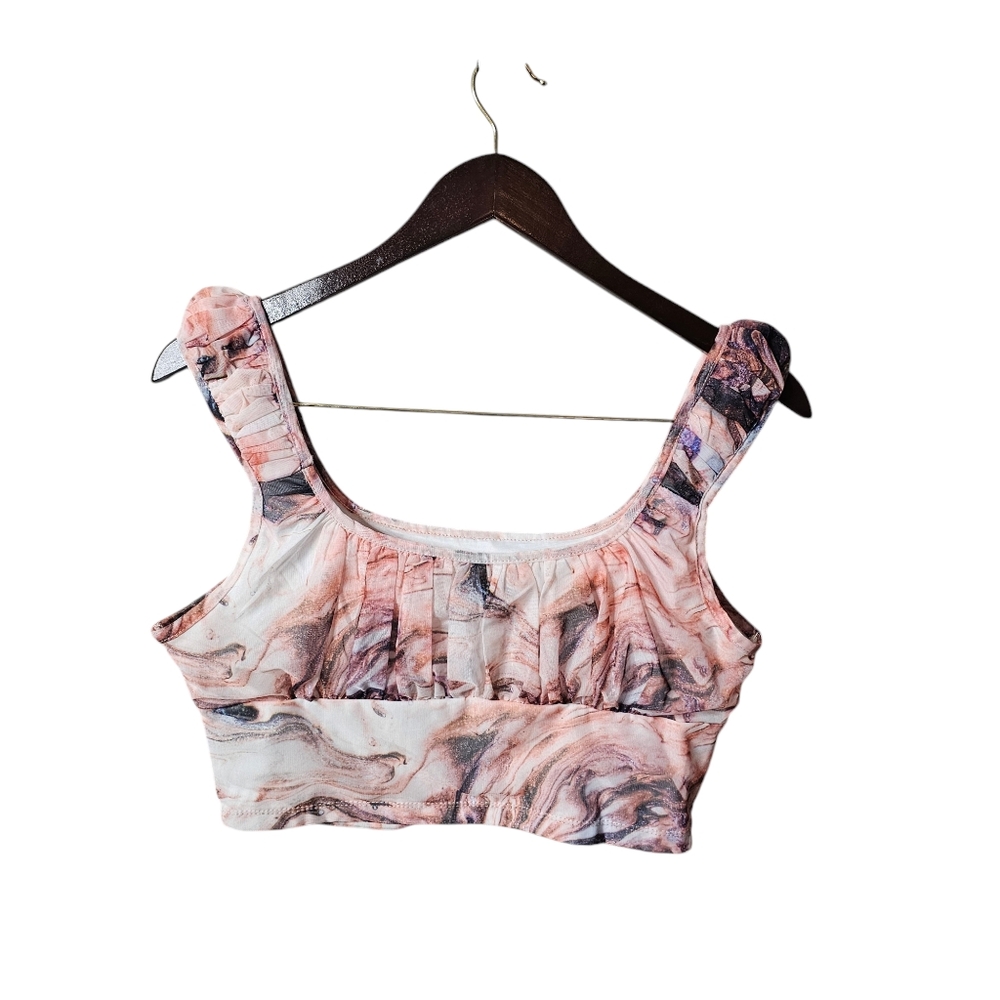 SHEIN Women's Ruffled Crop Top - Peach Marble Print - Size Large - Picture 4 of 5